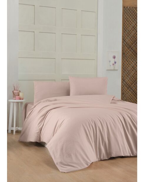 Ensemble de housse de couette Ranforce King en coton rose poudré - 240 x 220 cm