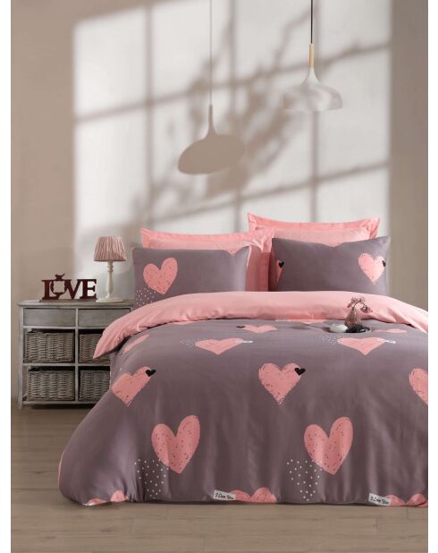 Ensemble de housse de couette en satin pour lit king size en coton Jana rose - 240 x 220 cm