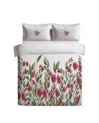 Ensemble de housse de couette King en coton Tulipa crème/rose/bordeaux/vert - 240 x 220 cm