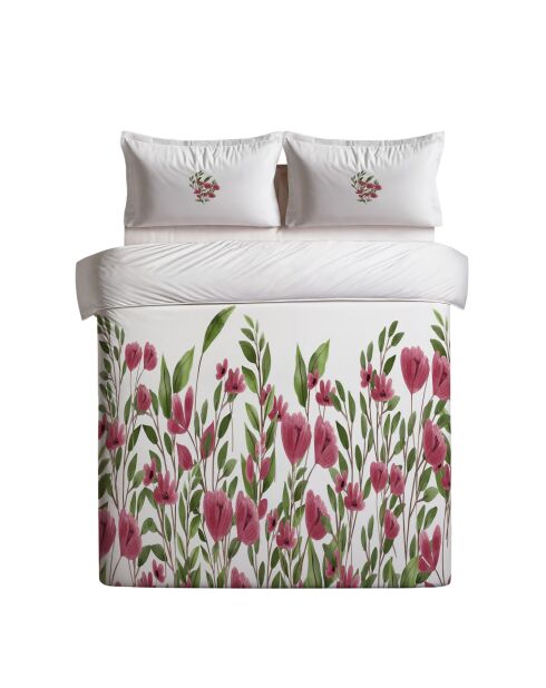 Ensemble de housse de couette King en coton Tulipa crème/rose/bordeaux/vert - 240 x 220 cm