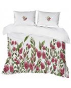 Ensemble de housse de couette King en coton Tulipa crème/rose/bordeaux/vert - 240 x 220 cm