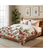 Ensemble de housse de couette King en coton Tulipa crème/rose/bordeaux/vert - 240 x 220 cm