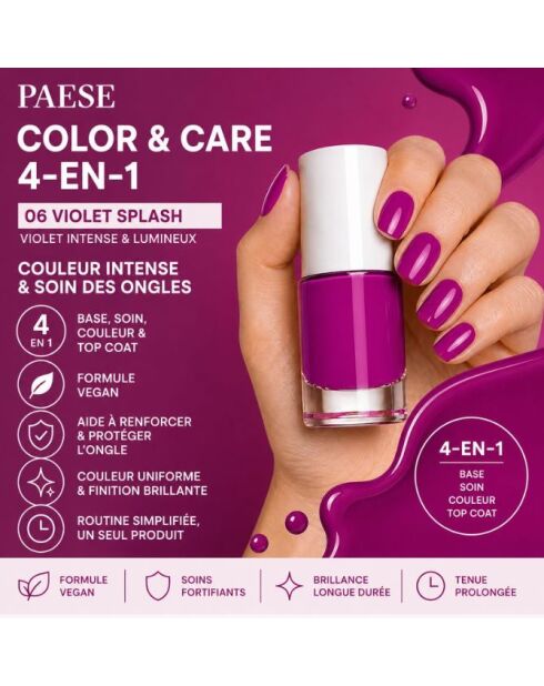 Trio di smalti per unghie 4 in 1 COLOR & CARE - 3 x 5,5 ml - 3 tonalità
