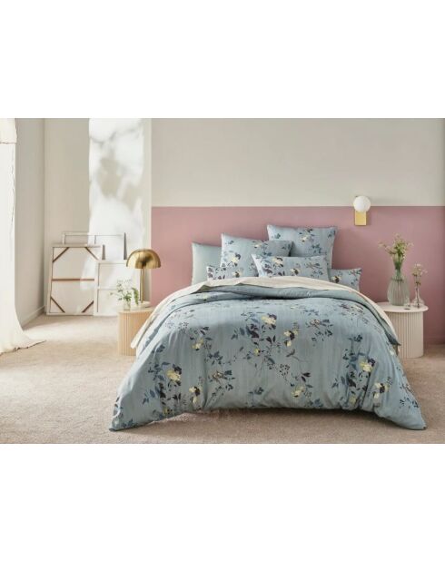 Parure housse de couette Satin de Coton Harlow bleue