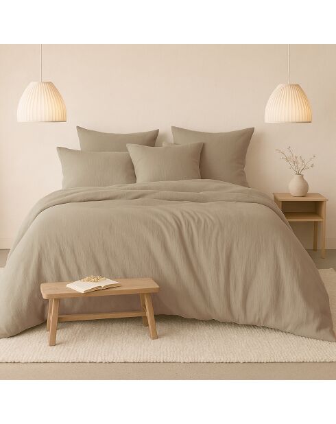 Parure housse de couette Gaze de Coton taupe