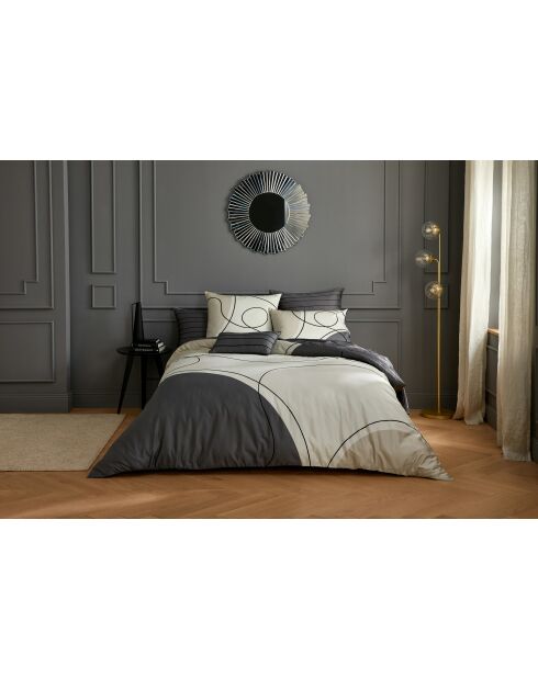 Parure housse de couette Satin de Coton Solène gris/crème