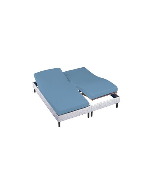 Drap housse tête pied relevable bonnet de 30cm en coton percale bleu clair