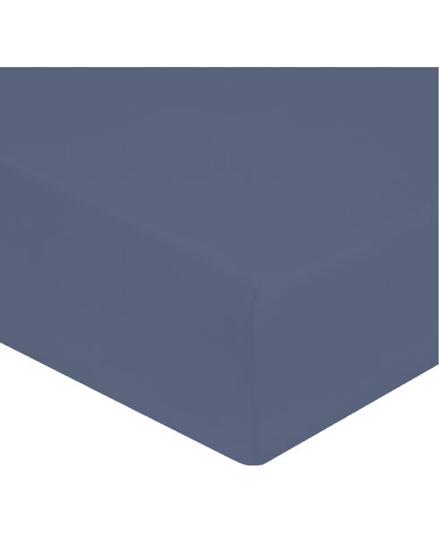 Drap housse bonnet de 40cm en satin de coton bleu jean
