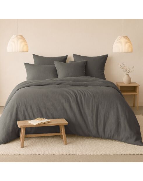 Parure housse de couette Gaze de Coton gris anthracite