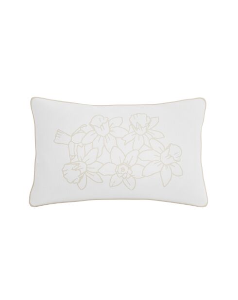 Decoratief rechthoekig kussen in perkal katoen met witte Narkis-vulling - 50x30cm