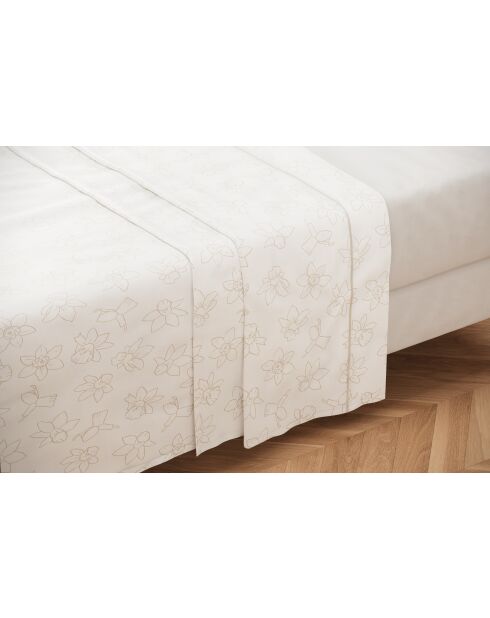 Drap plat en percale de coton Narkis blanc - 270X300cm