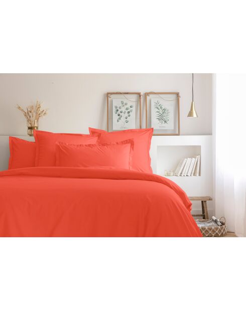 Housse de couette en coton percale corail