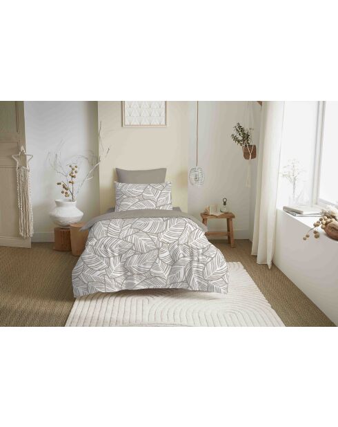 Pack complet housse de couette en coton imprimé Fira naturel - 90x190cm