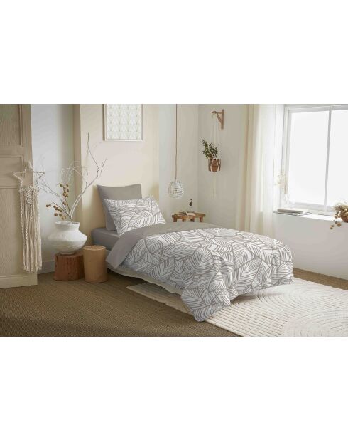 Pack complet housse de couette en coton imprimé Fira naturel - 90x190cm