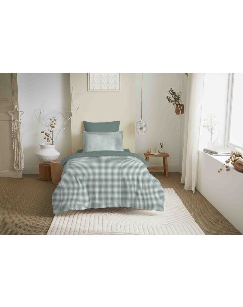 Pack complet housse de couette en coton imprimé Gabrielle sauge - 90x190cm