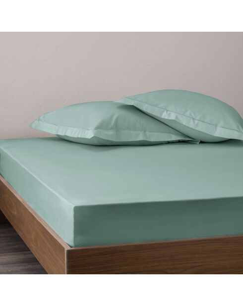 Drap housse pur coton percale peigné céladon