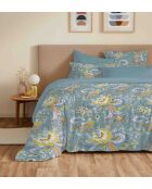 Pack complet housse de couette en coton imprimé King size Bergame turquoise - 180x200cm