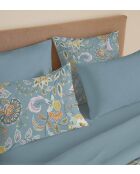 Pack complet housse de couette en coton imprimé King size Bergame turquoise - 180x200cm