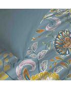 Pack complet housse de couette en coton imprimé King size Bergame turquoise - 180x200cm