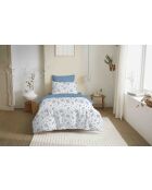 Pack complet housse de couette en coton imprimé Louise bleu - 90x190cm