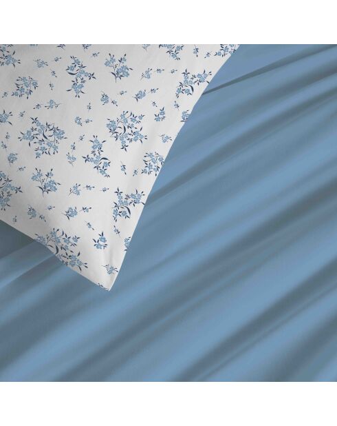 Pack complet housse de couette en coton imprimé Louise bleu - 90x190cm