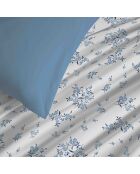 Pack complet housse de couette en coton imprimé Louise bleu - 90x190cm