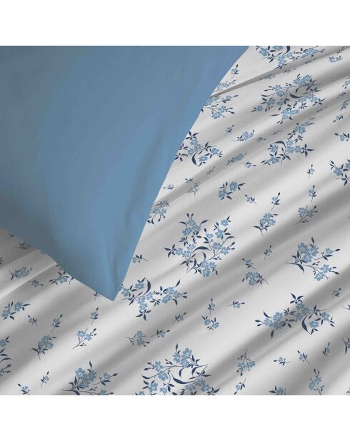 Pack complet housse de couette en coton imprimé Louise bleu - 90x190cm