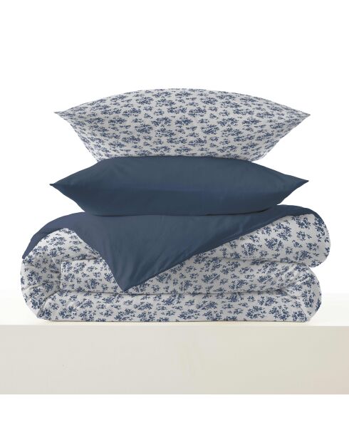Pack complet housse de couette en coton imprimé Eloise bleu -  90x190cm