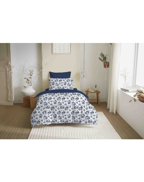 Pack complet housse de couette en coton imprimé Eloise bleu -  90x190cm