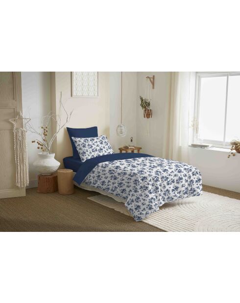 Pack complet housse de couette en coton imprimé Eloise bleu -  90x190cm
