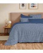Pack complet housse de couette en coton imprimé King size Gabrielle marine - 180x200cm