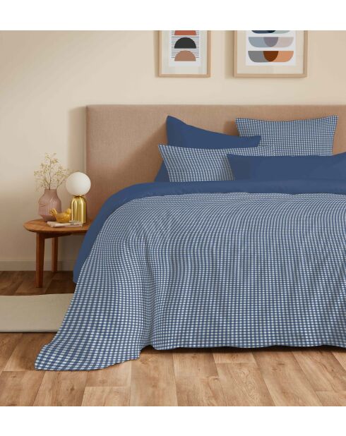 Pack complet housse de couette en coton imprimé King size Gabrielle marine - 180x200cm