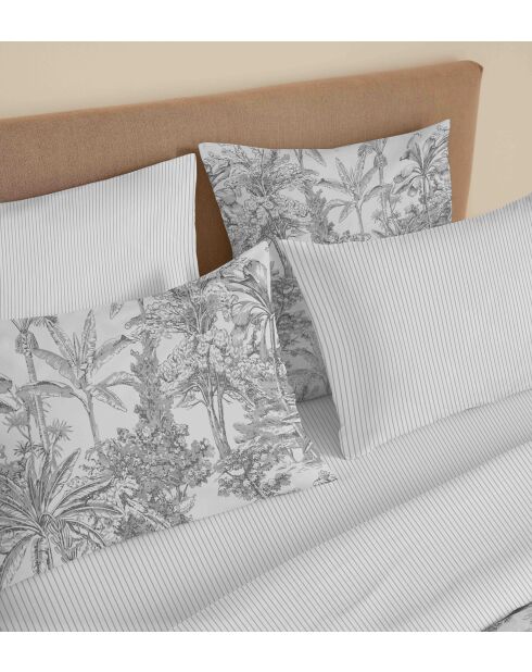 Pack complet housse de couette en coton imprimé King size Adama perle - 180x200cm