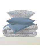 Pack complet housse de couette en coton imprimé King size Louise bleu - 180x200cm