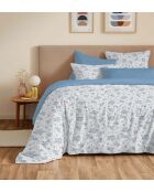 Pack complet housse de couette en coton imprimé King size Louise bleu - 180x200cm