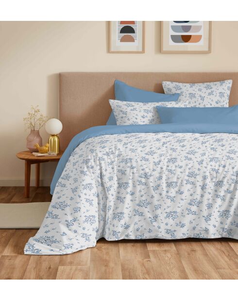 Pack complet housse de couette en coton imprimé King size Louise bleu - 180x200cm