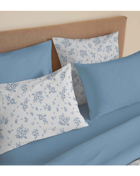 Pack complet housse de couette en coton imprimé King size Louise bleu - 180x200cm