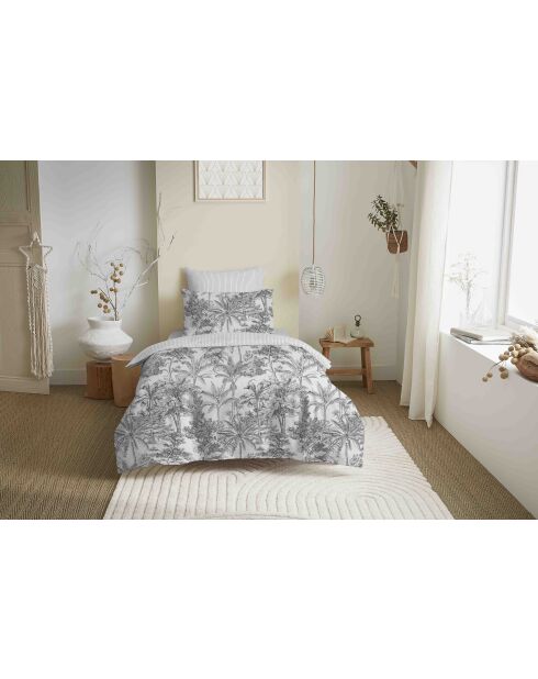 Pack complet housse de couette en coton imprimé Adama perle - 90x190cm