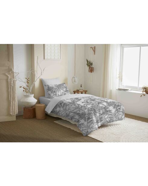 Pack complet housse de couette en coton imprimé Adama perle - 90x190cm