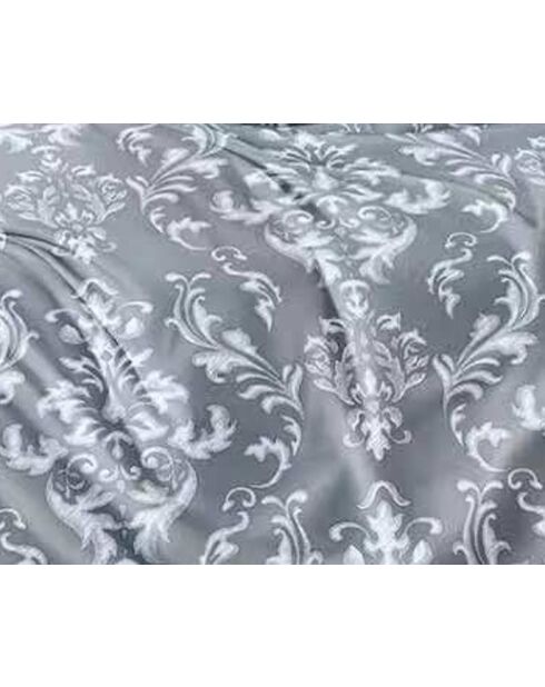Doppelseitig bedrucktes Bettdeckenset mit flacher Rüsche aus grauem Baumwollperkal — 240 x 220 cm + 65 x 65 cm