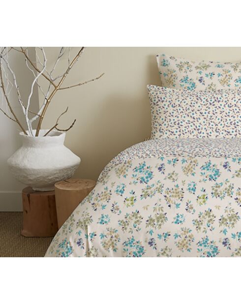 Pack complet housse de couette en coton imprimé King size tanya cyan - 180x200cm