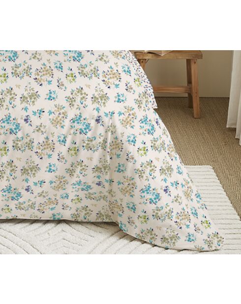 Pack complet housse de couette en coton imprimé King size tanya cyan - 180x200cm