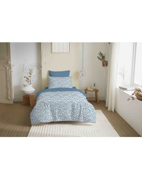 Pack complet housse de couette en coton imprimé Diana bleu - 90x190cm