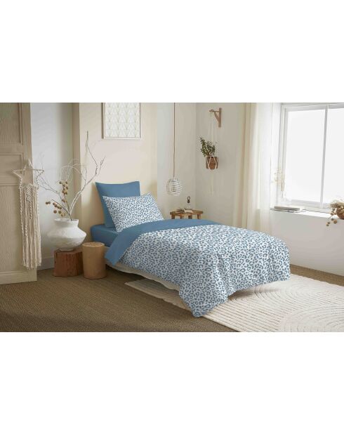 Pack complet housse de couette en coton imprimé Diana bleu - 90x190cm