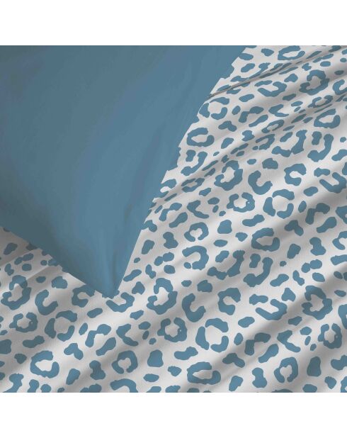 Pack complet housse de couette en coton imprimé Diana bleu - 90x190cm