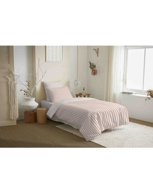Pack complet housse de couette en coton imprimé Palerme blush - 90x190cm