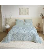 Pack complet housse de couette en coton imprimé King size cashemire bleu - 180x200cm