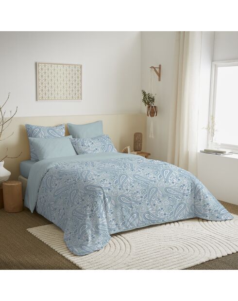 Pack complet housse de couette en coton imprimé King size cashemire bleu - 180x200cm