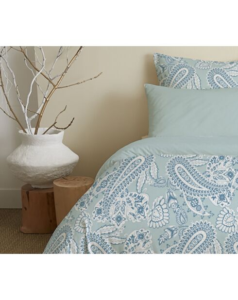 Pack complet housse de couette en coton imprimé King size cashemire bleu - 180x200cm