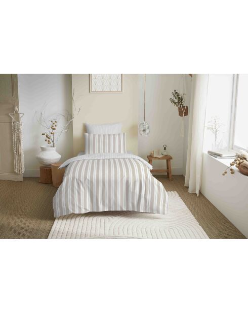 Pack complet housse de couette en coton imprimé Florence naturel - 90x190cm